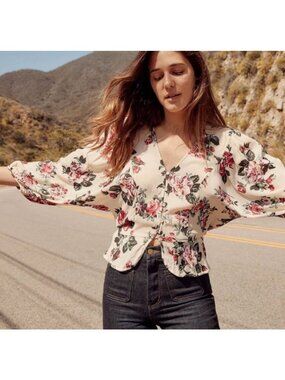Christy Dawn Christy Dawn Emmy Top Floral V-Neck Blouse Puff Sleeves-sz Large
